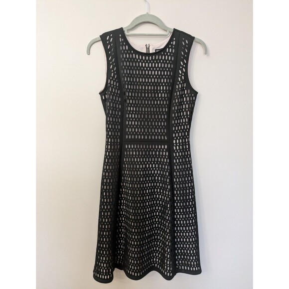 Karl Lagerfeld Paris Black Fit & Flare Dress Laser Cut Eyelet Size Approx XS - Picture 1 of 12